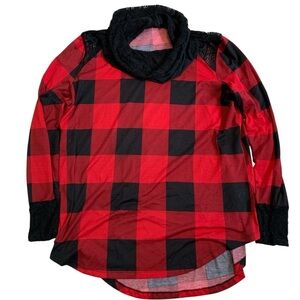 💜 Warehouse One Buffalo Plaid Lace Cowl Neck Top XXL
